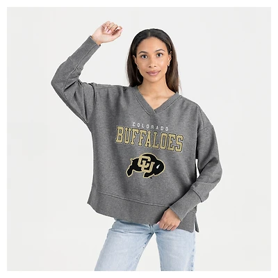 Women's Gameday Couture  Gray Colorado Buffaloes French Terry V-Neck Pullover Sweatshirt
