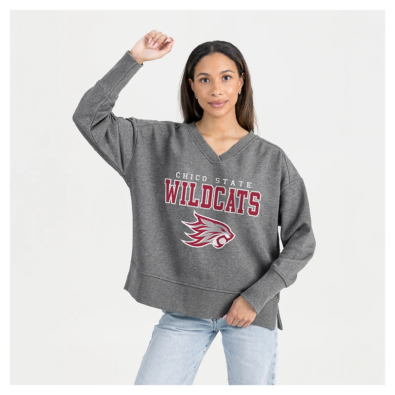 Women's Gameday Couture  Gray Cal State Chico Wildcats French Terry V-Neck Pullover Sweatshirt