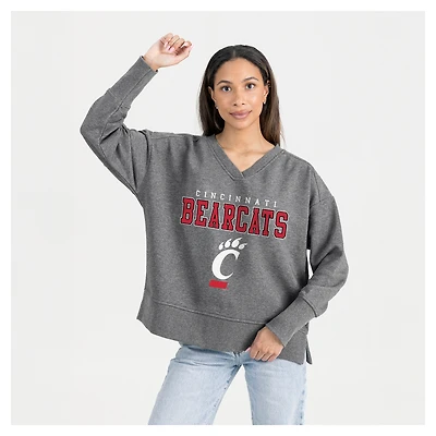 Women's Gameday Couture  Gray Cincinnati Bearcats French Terry V-Neck Pullover Sweatshirt