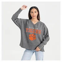 Women's Gameday Couture  Gray Clemson Tigers French Terry V-Neck Pullover Sweatshirt