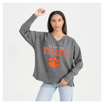 Women's Gameday Couture  Gray Clemson Tigers French Terry V-Neck Pullover Sweatshirt