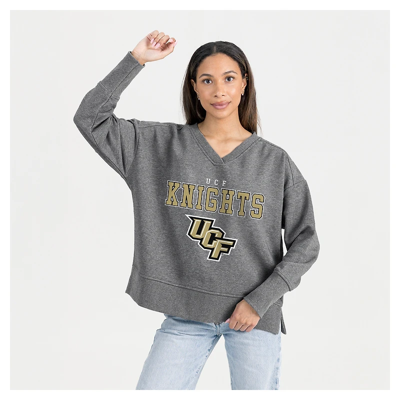 Women's Gameday Couture  Gray UCF Knights French Terry V-Neck Pullover Sweatshirt