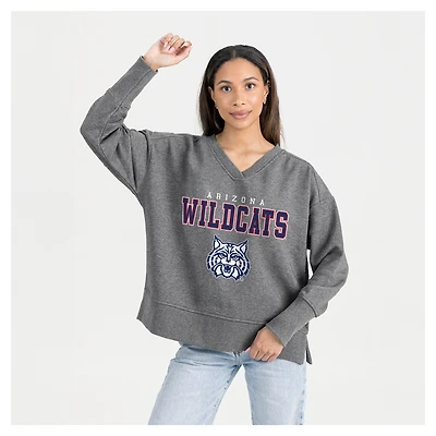 Women's Gameday Couture  Gray Arizona Wildcats French Terry V-Neck Pullover Sweatshirt