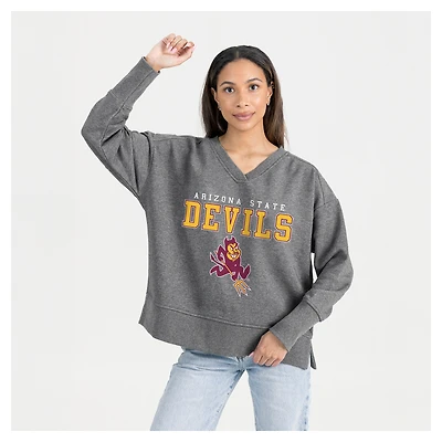 Women's Gameday Couture  Gray Arizona State Sun Devils French Terry V-Neck Pullover Sweatshirt