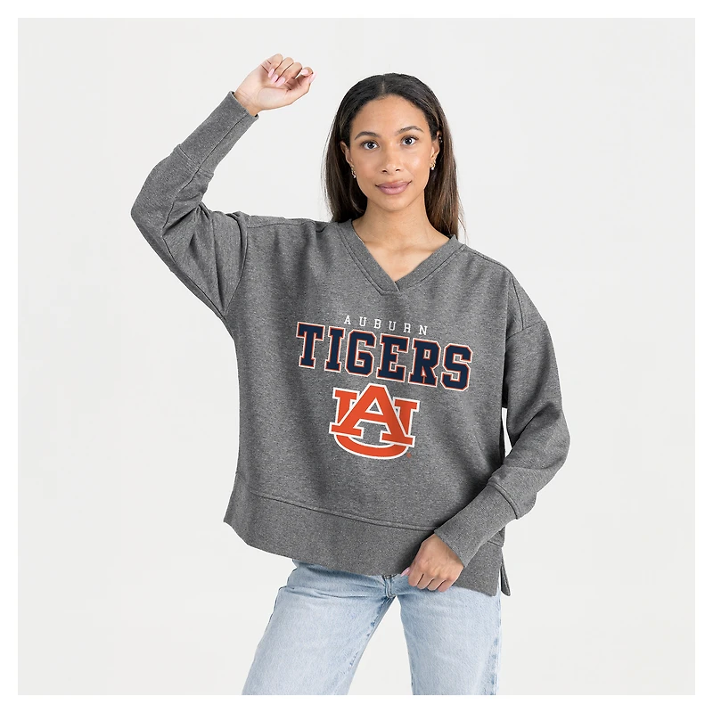 Women's Gameday Couture  Gray Auburn Tigers French Terry V-Neck Pullover Sweatshirt