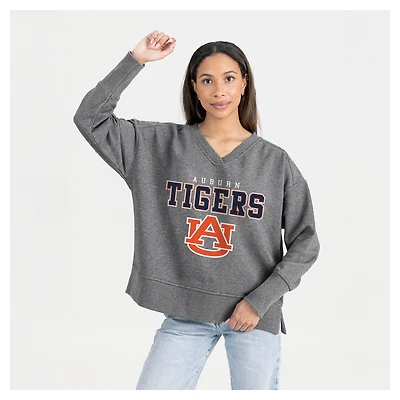 Women's Gameday Couture  Gray Auburn Tigers French Terry V-Neck Pullover Sweatshirt