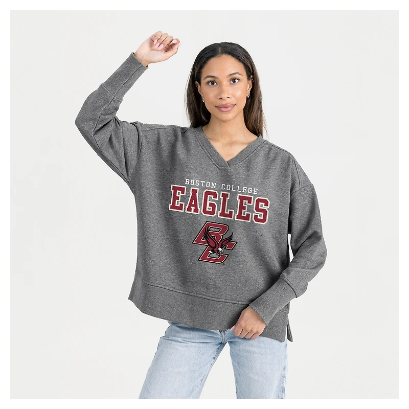 Women's Gameday Couture  Gray Boston College Eagles French Terry V-Neck Pullover Sweatshirt
