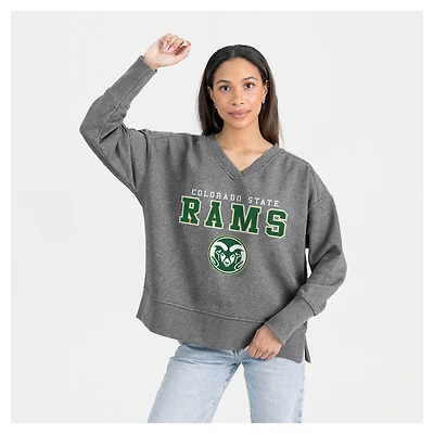 Women's Gameday Couture  Gray Colorado State Rams French Terry V-Neck Pullover Sweatshirt
