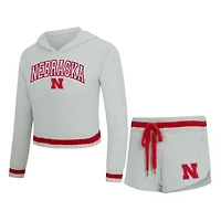 Women's Concepts Sport Gray/Scarlet Nebraska Huskers Whitley Long Sleeve Hoodie Top & Shorts Set
