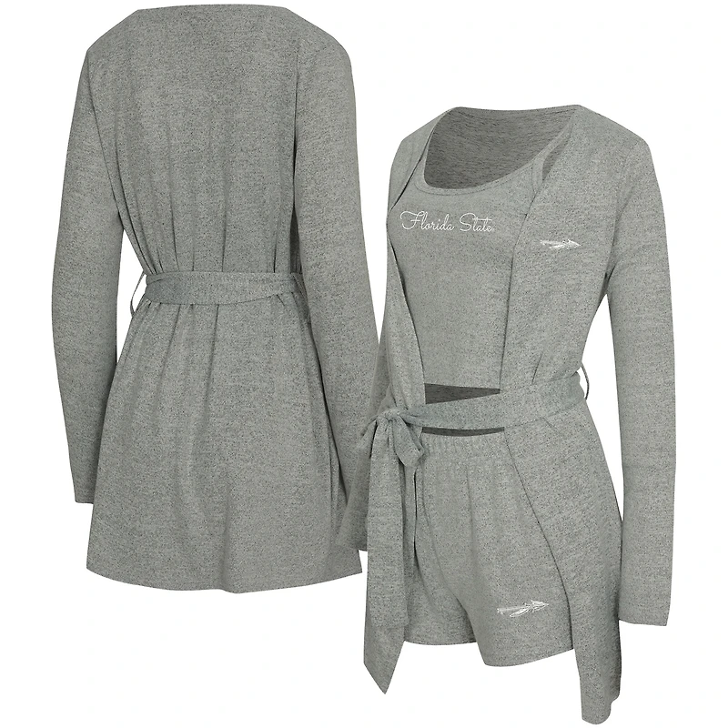 Women's Concepts Sport Gray Florida State Seminoles Rigor Three-Piece Tank, Short & Robe Set