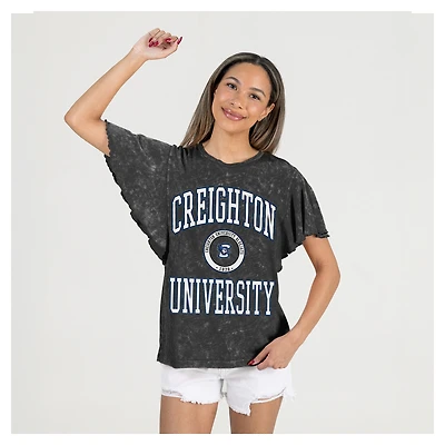 Women's Gameday Couture Black Creighton Bluejays Relaxed Fit Victory Mode Flutter Sleeve T-Shirt