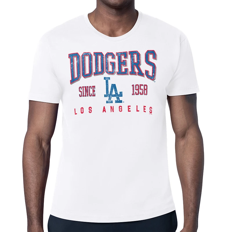 Men's Starter White Los Angeles Dodgers Distressed Logo T-Shirt