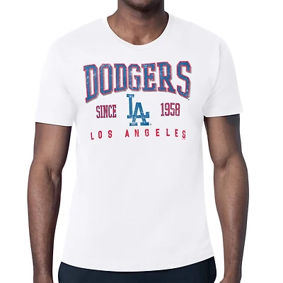 Men's Starter White Los Angeles Dodgers Distressed Logo T-Shirt