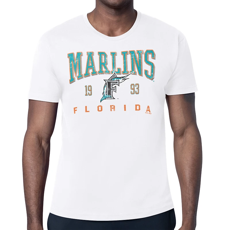 Men's Starter White Florida Marlins Distressed Logo T-Shirt