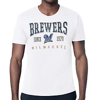 Men's Starter White Milwaukee Brewers Distressed Logo T-Shirt