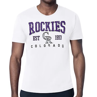 Men's Starter White Colorado Rockies Distressed Logo T-Shirt