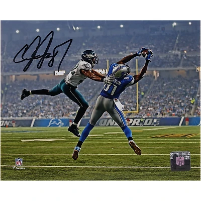 Calvin Johnson Detroit Lions Autographed 8" x 10" Leaping Touchdown Photograph