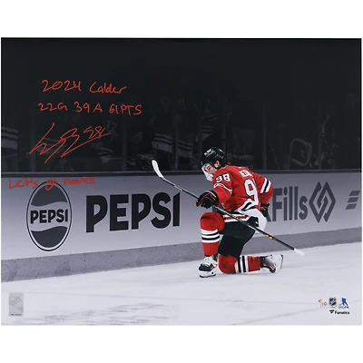 Connor Bedard Chicago Blackhawks Autographed 16" x 20" Red Jersey Celebration Spotlight Photograph with Multiple Inscriptions