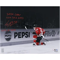 Connor Bedard Chicago Blackhawks Autographed 16" x 20" Red Jersey Celebration Spotlight Photograph with Multiple Inscriptions