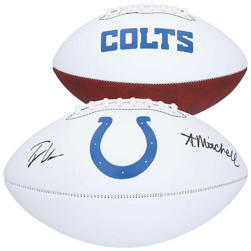 Tyler Warren and Adonai Mitchell Indianapolis Colts Autographed Franklin White Panel Football
