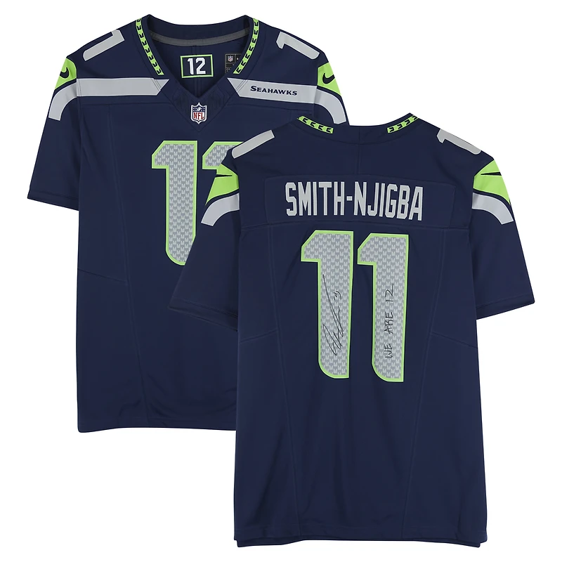 Jaxon Smith-Njigba Seattle Seahawks Autographed College Navy Nike Vapor F.U.S.E. Limited Jersey with "We Are 12" Inscription