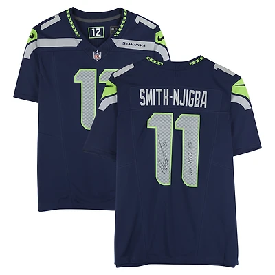 Jaxon Smith-Njigba Seattle Seahawks Autographed College Navy Nike Vapor F.U.S.E. Limited Jersey with "We Are 12" Inscription