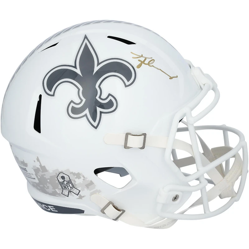 Tyler Shough New Orleans Saints Autographed Riddell 2024 Salute To Service Speed Replica Helmet