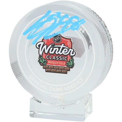 Connor Bedard Chicago Blackhawks Autographed 2025 NHL Winter Classic Crystal Puck - Filled with Game-Used Ice