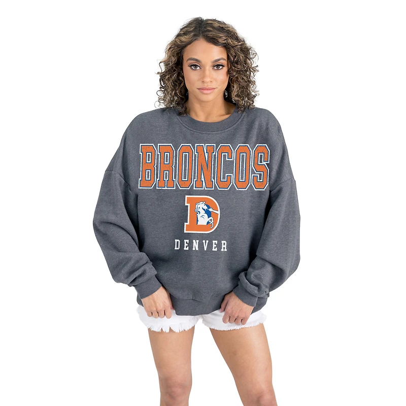 Women's Gameday Couture  Charcoal Denver Broncos Bring Your Energy Oversized Premium Fleece Pullover Sweatshirt