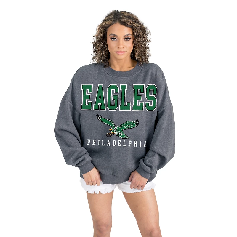 Women's Gameday Couture  Charcoal Philadelphia Eagles Bring Your Energy Oversized Premium Fleece Pullover Sweatshirt