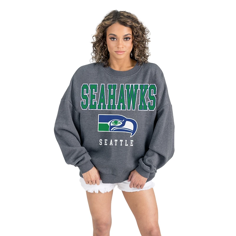 Women's Gameday Couture  Charcoal Seattle Seahawks Bring Your Energy Oversized Premium Fleece Pullover Sweatshirt