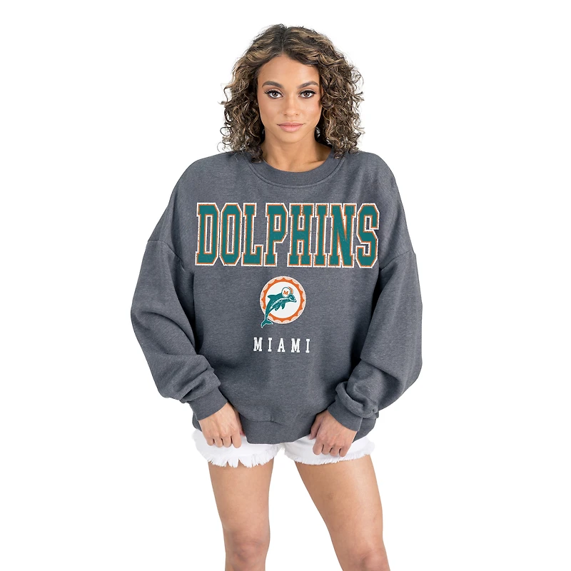 Women's Gameday Couture  Charcoal Miami Dolphins Bring Your Energy Oversized Premium Fleece Pullover Sweatshirt