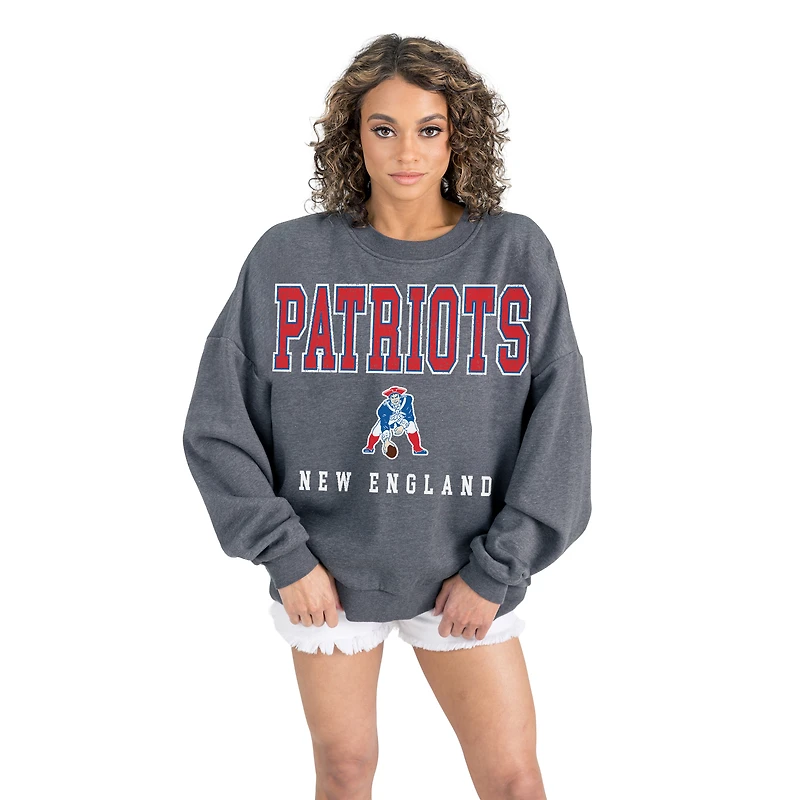 Women's Gameday Couture  Charcoal New England Patriots Bring Your Energy Oversized Premium Fleece Pullover Sweatshirt