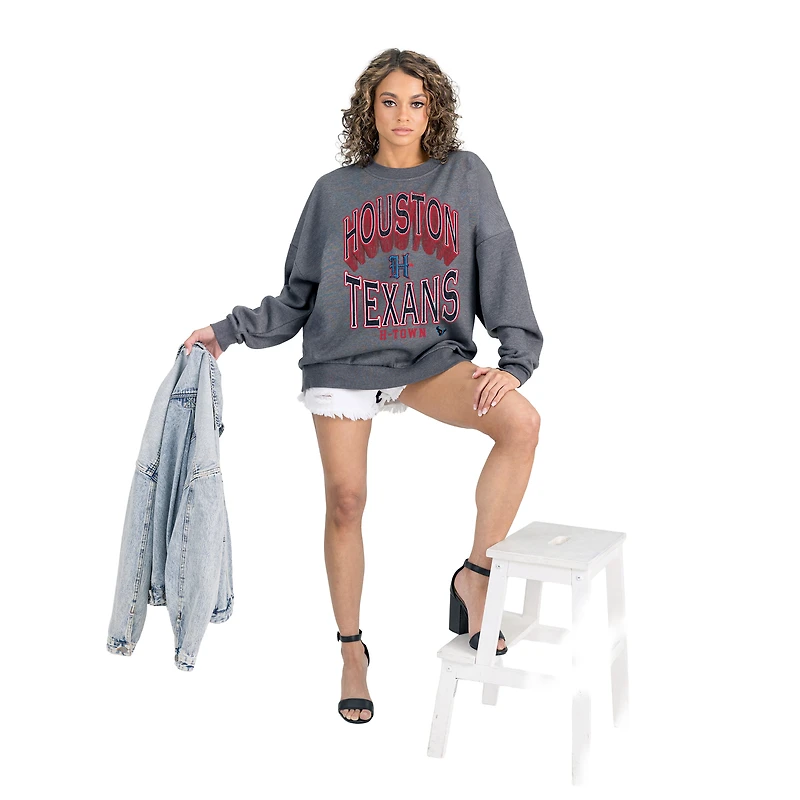 Women's Gameday Couture  Charcoal Houston Texans Long Weekends Oversized Premium Fleece Pullover Sweatshirt