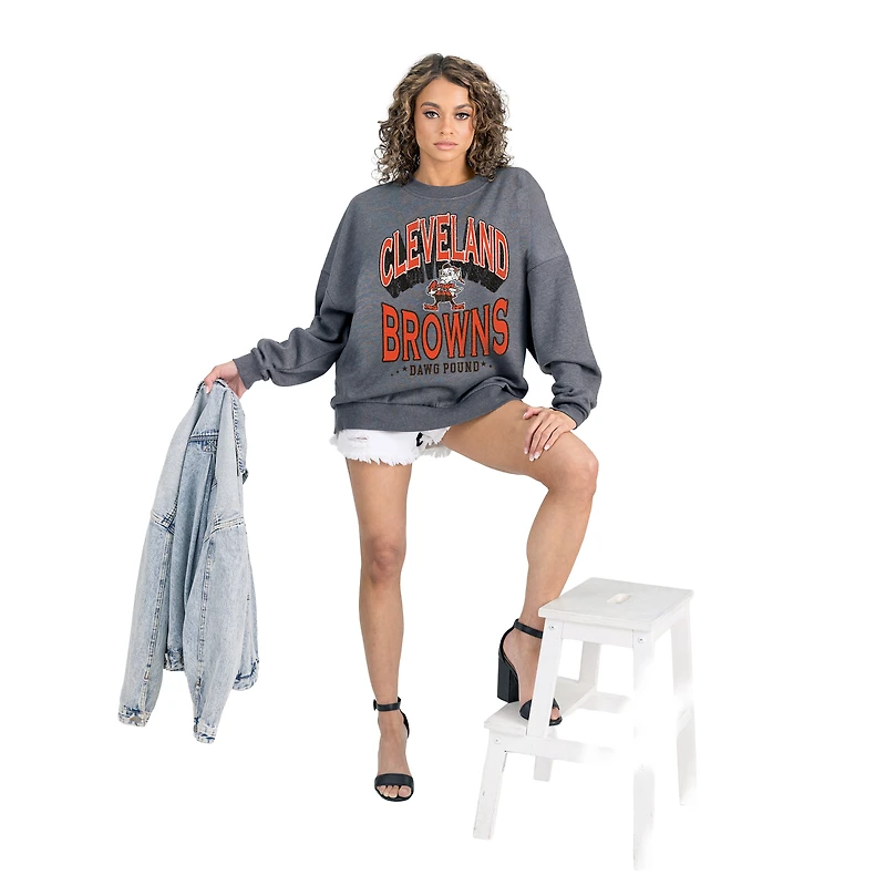 Women's Gameday Couture  Charcoal Cleveland Browns Long Weekends Oversized Premium Fleece Pullover Sweatshirt
