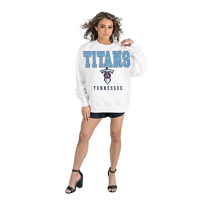 Women's Gameday Couture  White Tennessee Titans Classic Sunday Drives Oversized Premium Fleece Pullover Sweatshirt