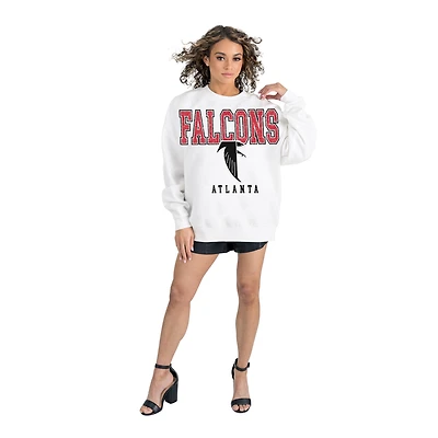 Women's Gameday Couture  White Atlanta Falcons Classic Sunday Drives Oversized Premium Fleece Pullover Sweatshirt
