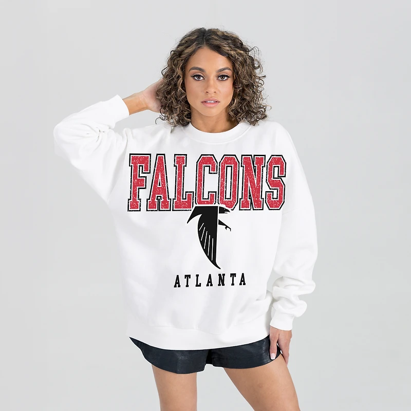 Women's Gameday Couture  White Atlanta Falcons Classic Sunday Drives Oversized Premium Fleece Pullover Sweatshirt