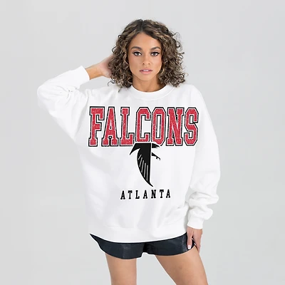 Women's Gameday Couture  White Atlanta Falcons Classic Sunday Drives Oversized Premium Fleece Pullover Sweatshirt