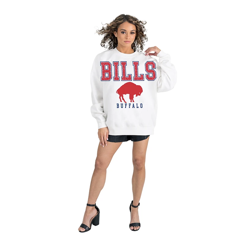 Women's Gameday Couture  White Buffalo Bills Classic Sunday Drives Oversized Premium Fleece Pullover Sweatshirt