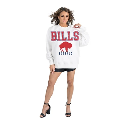 Women's Gameday Couture  White Buffalo Bills Classic Sunday Drives Oversized Premium Fleece Pullover Sweatshirt