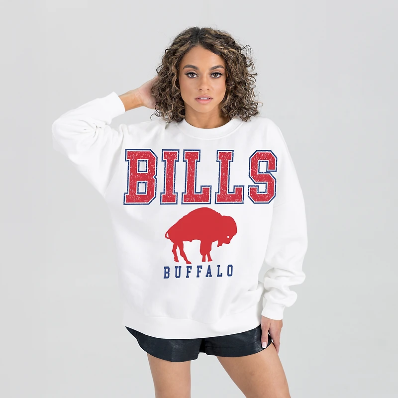 Women's Gameday Couture  White Buffalo Bills Classic Sunday Drives Oversized Premium Fleece Pullover Sweatshirt