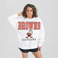Women's Gameday Couture  White Cleveland Browns Classic Sunday Drives Oversized Premium Fleece Pullover Sweatshirt