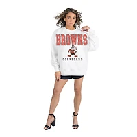 Women's Gameday Couture  White Cleveland Browns Classic Sunday Drives Oversized Premium Fleece Pullover Sweatshirt