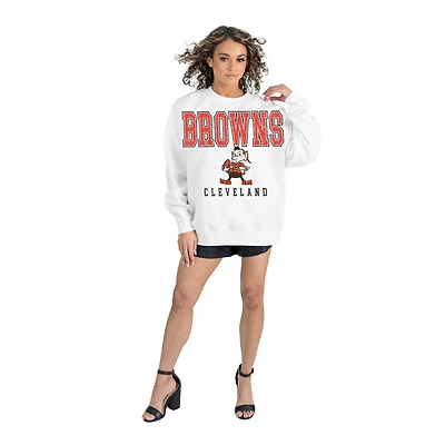 Women's Gameday Couture  White Cleveland Browns Classic Sunday Drives Oversized Premium Fleece Pullover Sweatshirt