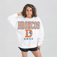 Women's Gameday Couture  White Denver Broncos Classic Sunday Drives Oversized Premium Fleece Pullover Sweatshirt