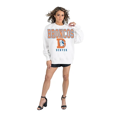 Women's Gameday Couture  White Denver Broncos Classic Sunday Drives Oversized Premium Fleece Pullover Sweatshirt