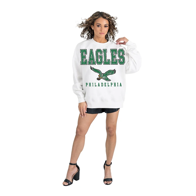 Women's Gameday Couture  White Philadelphia Eagles Classic Sunday Drives Oversized Premium Fleece Pullover Sweatshirt