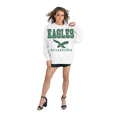 Women's Gameday Couture  White Philadelphia Eagles Classic Sunday Drives Oversized Premium Fleece Pullover Sweatshirt