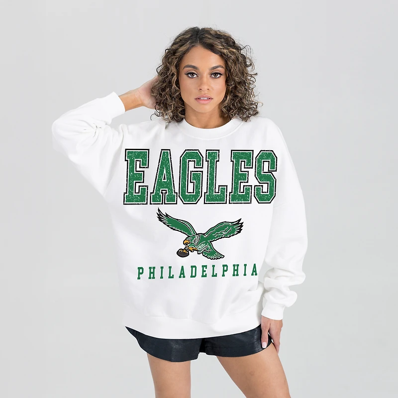 Women's Gameday Couture  White Philadelphia Eagles Classic Sunday Drives Oversized Premium Fleece Pullover Sweatshirt